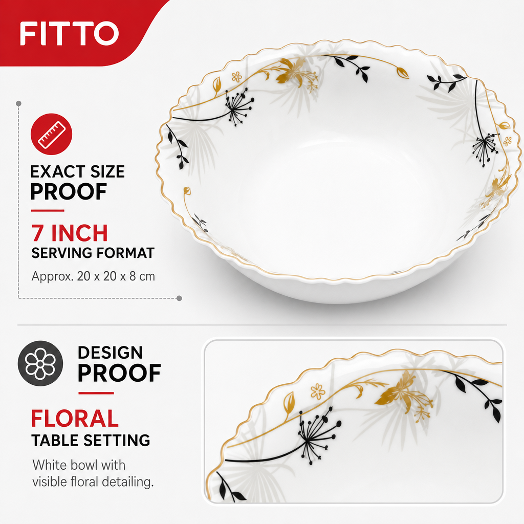 96 Pieces Opal Salad Bowl, 7 Inch, White Floral Serving Tablewares for Home Dining