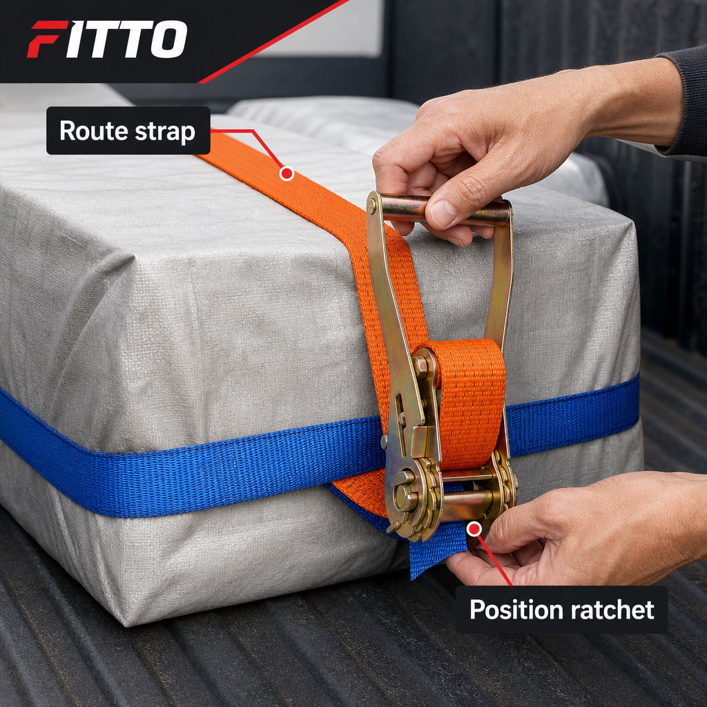 72 Pieces Ratchet Tie-Down Cargo Strap with Metal Ratchet, 5 cm x 5 m, Orange and Blue, 1 Set