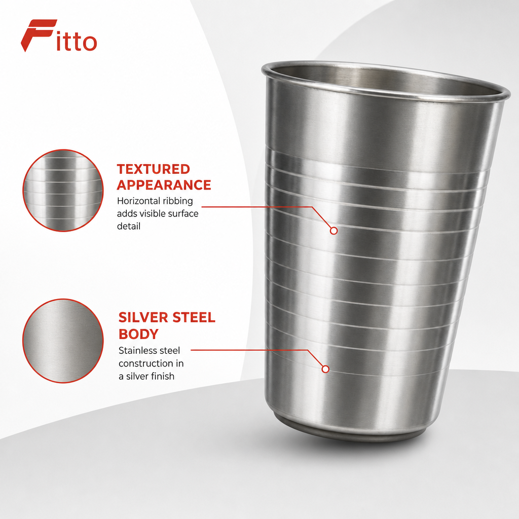 240 Pieces Silver Ribbed Stainless Steel Drinking Tumbler, 1 Piece, 11 x 8 x 8 cm