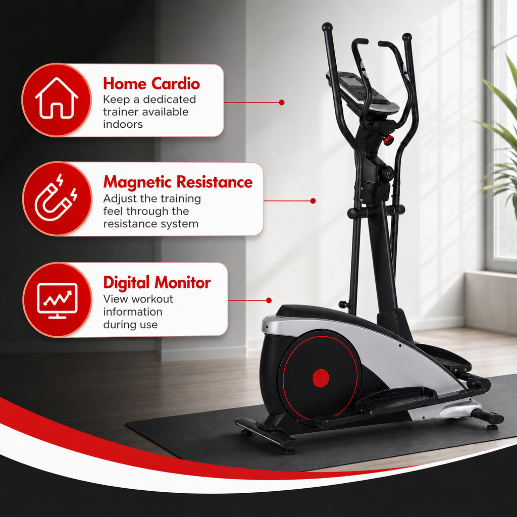 48 Pieces Elliptical Trainers with Magnetic Resistance, Digital Monitor and Heavy-Duty Frame, Black and Silver, 130 x 45 x 75 cm