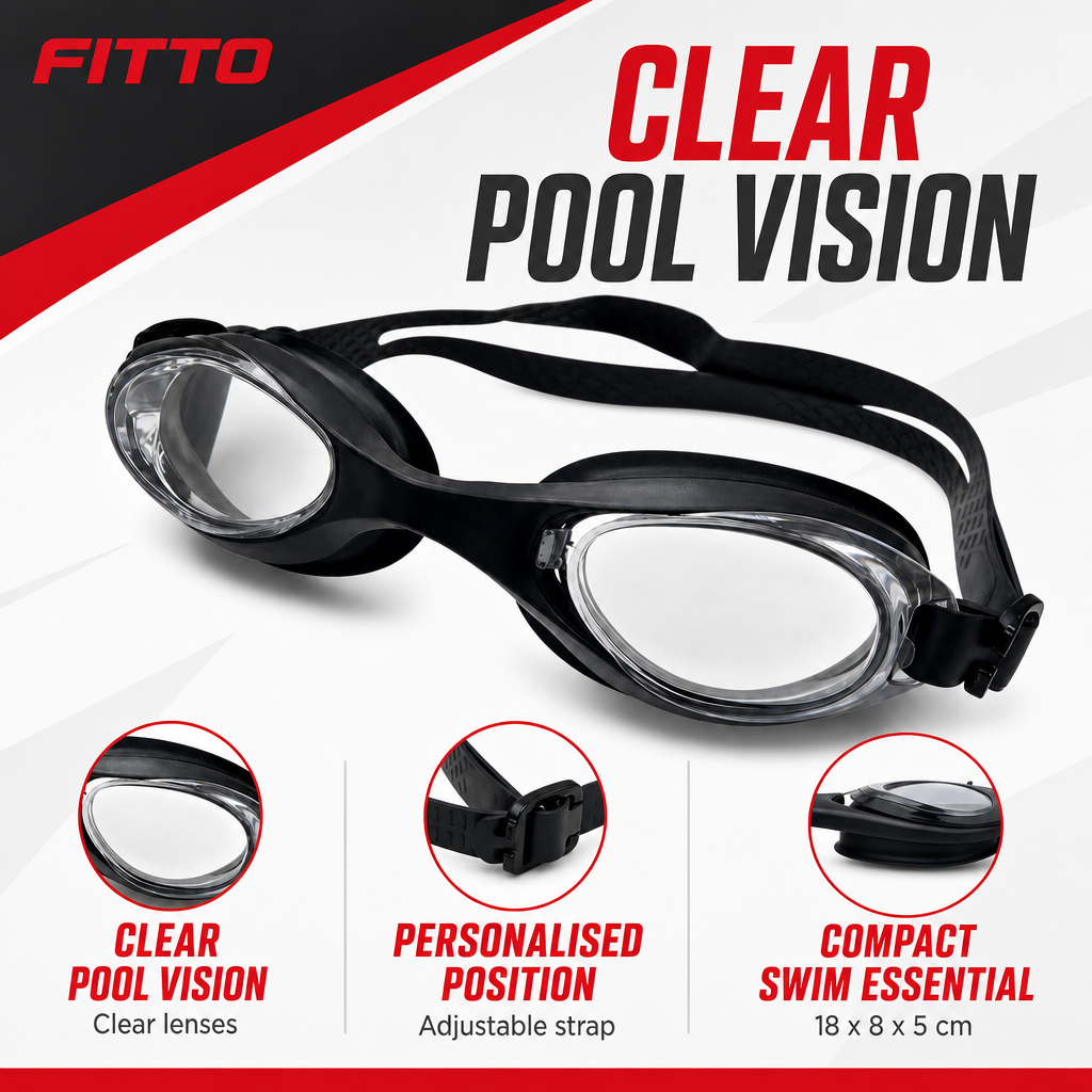 96 Pieces Swimming Goggles for Training, Adjustable Strap, Clear Lenses, Black