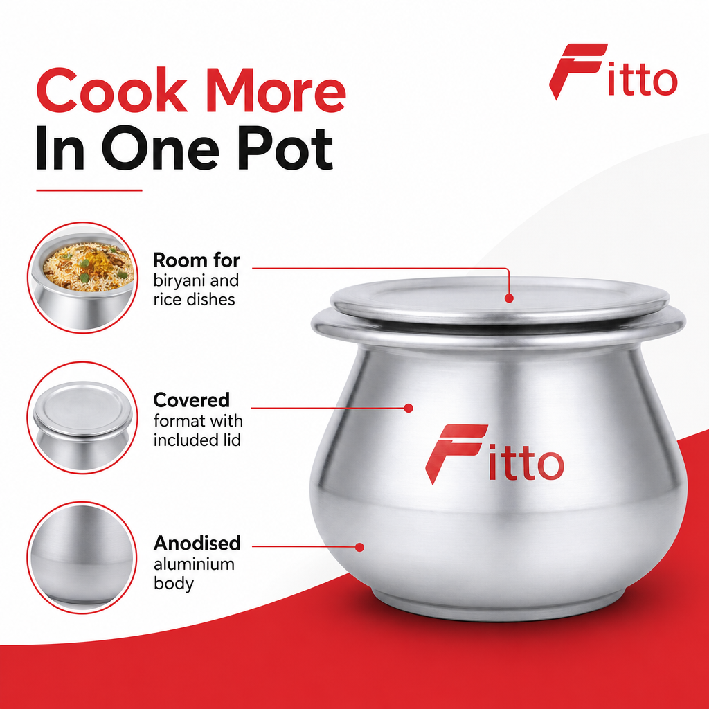 96 Pieces Anodised Aluminium Biryani Stockpot with Lid, 10-Inch