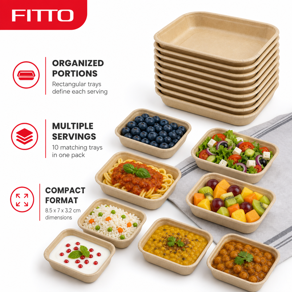 144 Pieces Disposable Rectangular Food Trays 8.5 x 7 x 3.2 cm, Beige, 10 Pieces