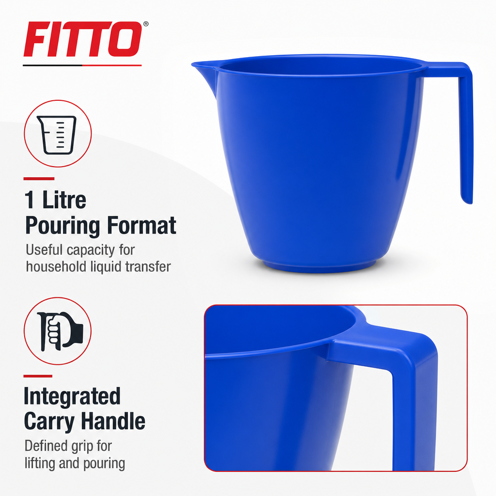 240 Pieces Plastic Pouring Mug with Handle, 1 Litre, Blue