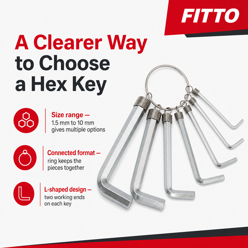 144 Pieces Hex Key Set on Ring, 1.5–10 mm Sizes, Silver, 10 Pieces