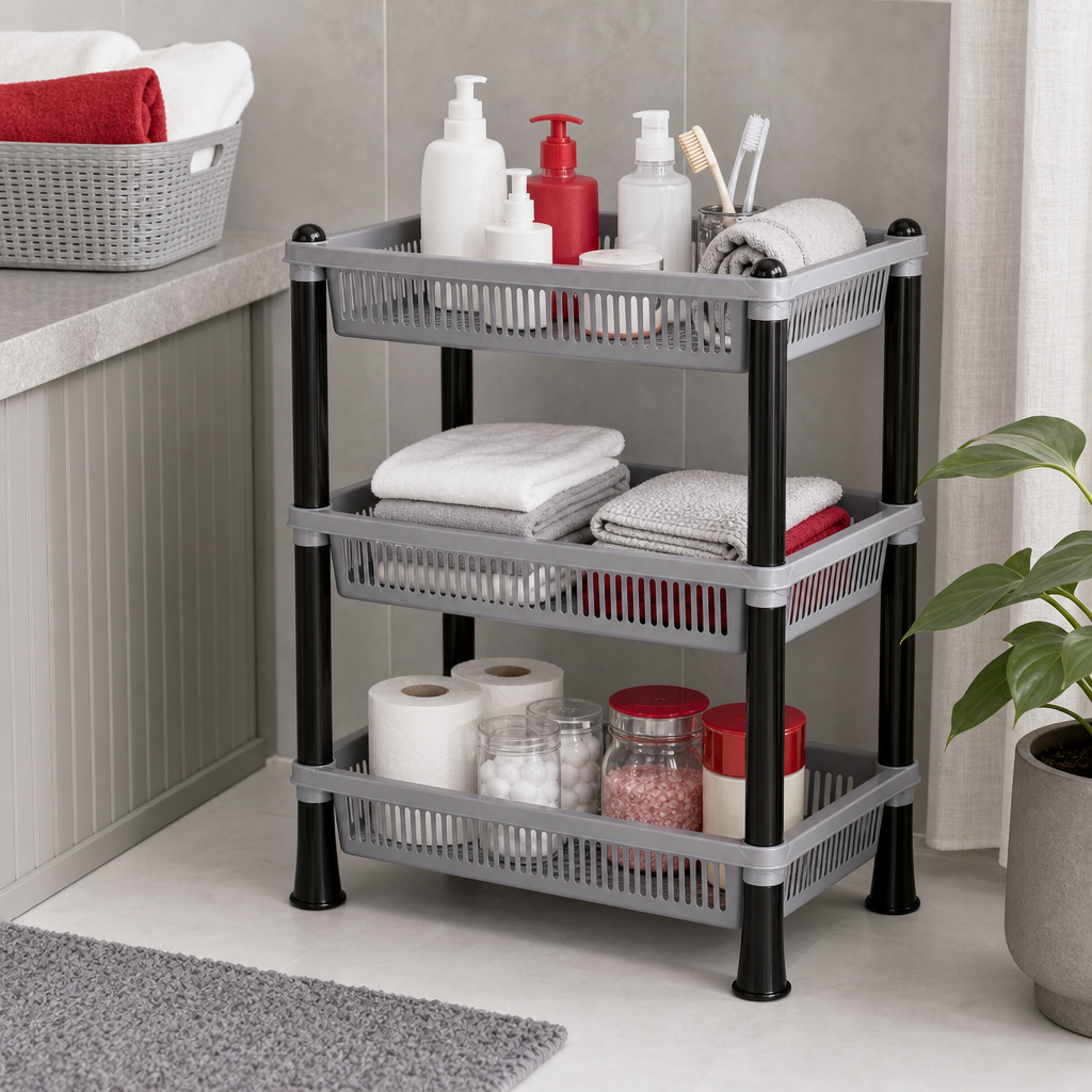 72 Pieces 3-Tier Plastic Storage Basket Rack, Grey, 40 x 30 x 18 cm
