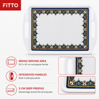 60 Pieces Melamine Rectangular Serving Trays with Handles, 24 Inch, White Decorative Border, 61.5 x 42 cm