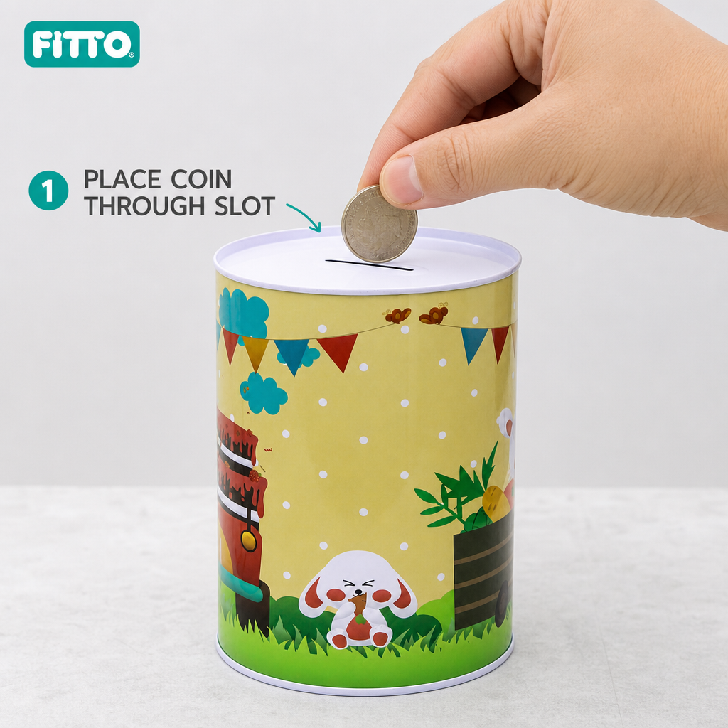 120 Pieces Round Metal Coin Box, Animal Cartoon Design with Coin Slot, 13.5 × 17.5 cm