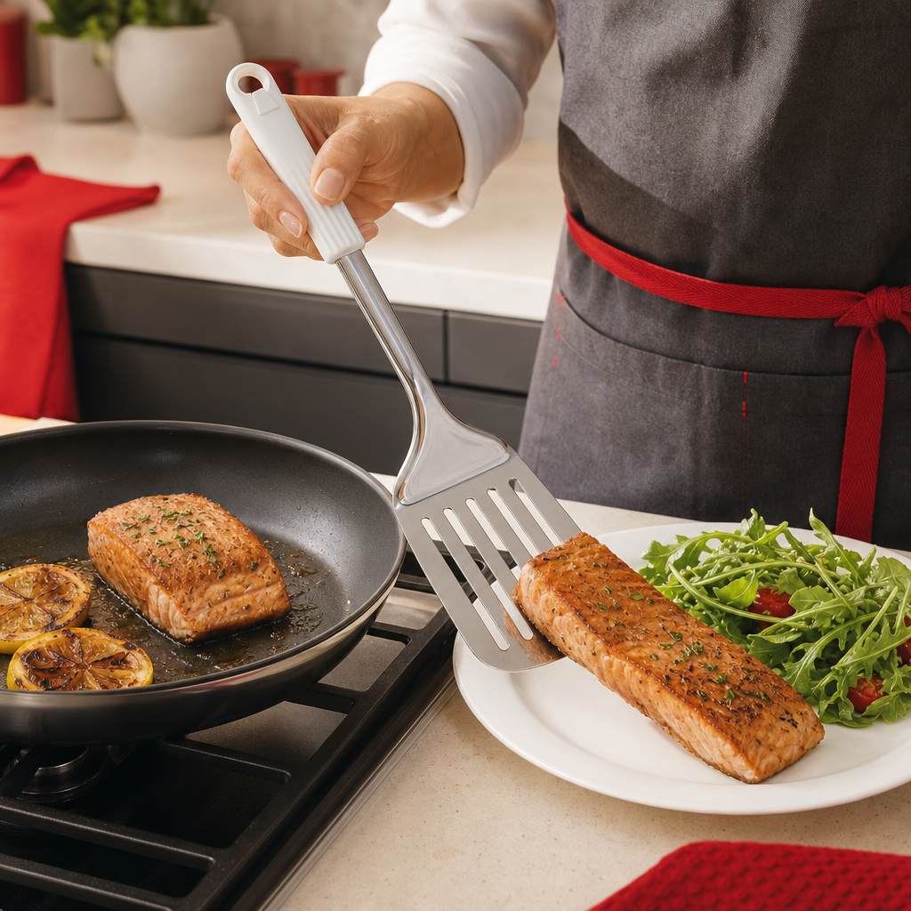 96 Pieces Slotted Turner Spatula with Stainless Steel Head and Plastic Handle, 34 x 7.5 cm, 1 Piece