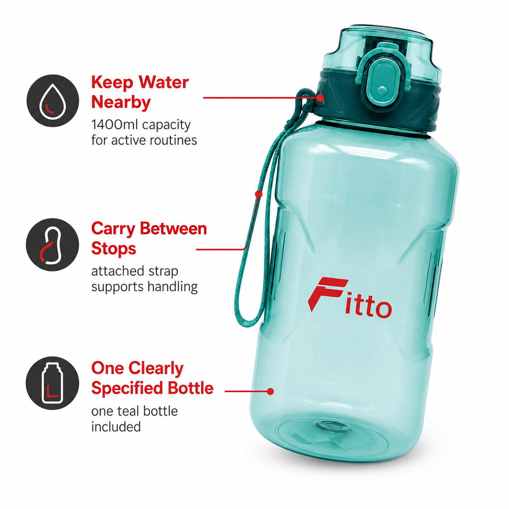 96 Pieces 1400ml Water Bottle with Carry Strap, Teal