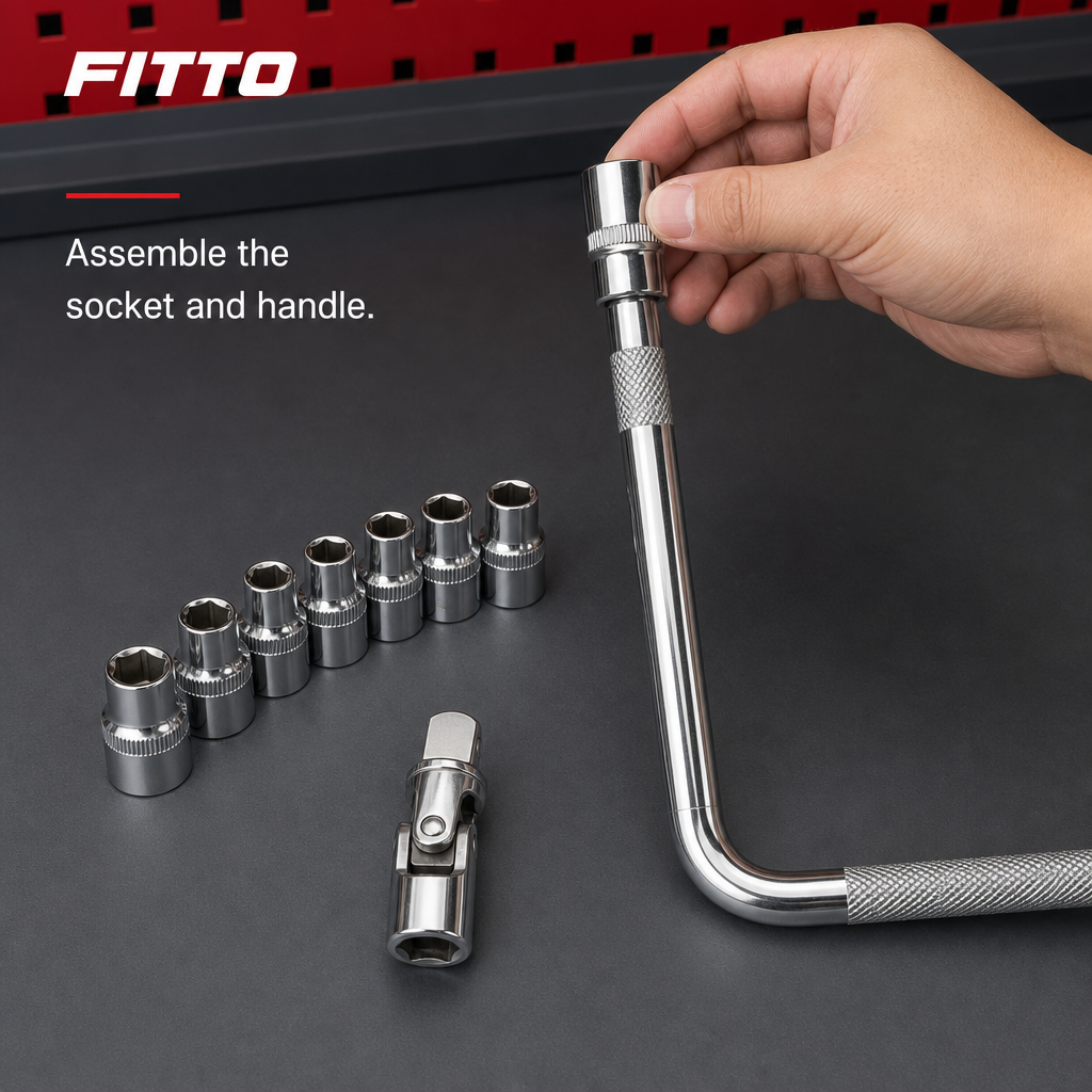96 Pieces Multi-Piece Socket Wrench Set with L-Shaped Handle, Extension Bar, Universal Joint Adapter and Assorted Sockets, Chrome Silver