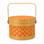 96 Pieces Round Woven Storage Box With Lid, Orange Pattern, 14 x 12 cm