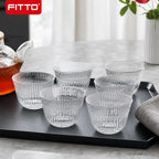 96 Pieces Clear Glass Cawa Cups with Deep Fluted Design, 6-Piece Set