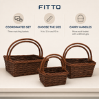 60 Pieces Rectangular Storage Basket Sets, Brown Rattan-Style Baskets with Carry Handles, 14 in, 12 in and 10 in, 3 Pieces