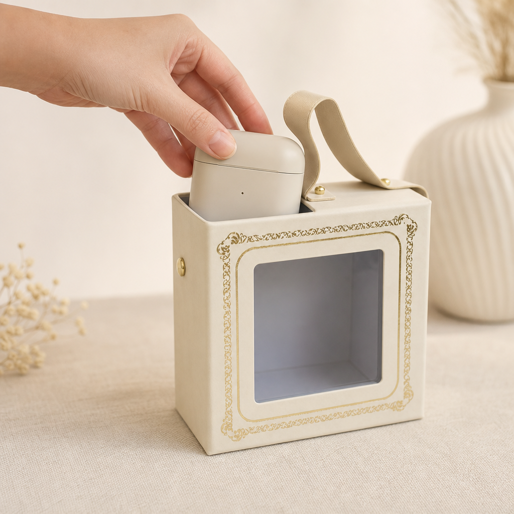 144 Pieces Cream Square Present Box with Clear Window and Ribbon Handle, 10 × 10 × 6.5 cm, 1 Piece