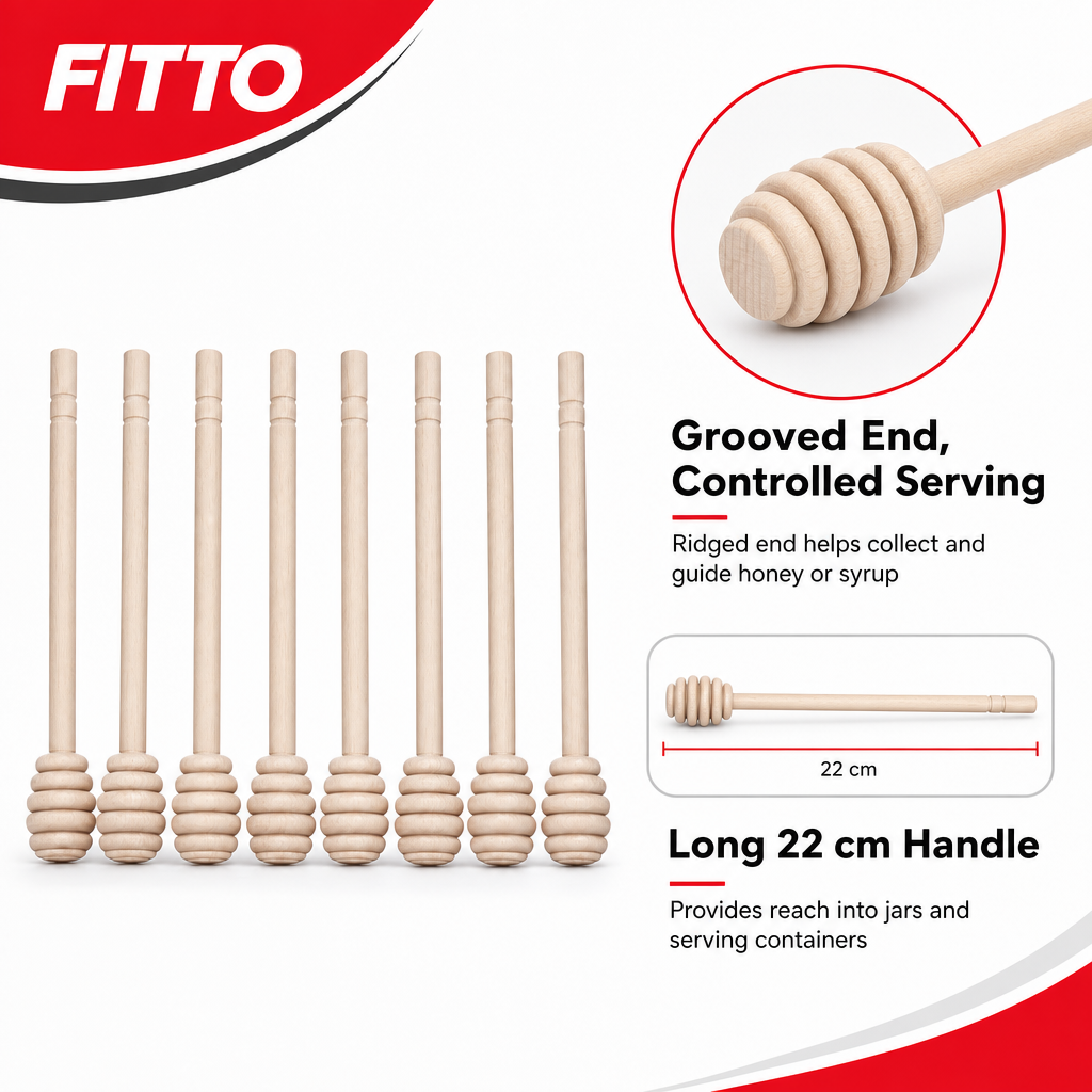 96 Pieces Natural Wooden Honey Dipper Sticks, 8 Pieces, 22 cm Kitchen Utensils for Honey and Syrup Serving