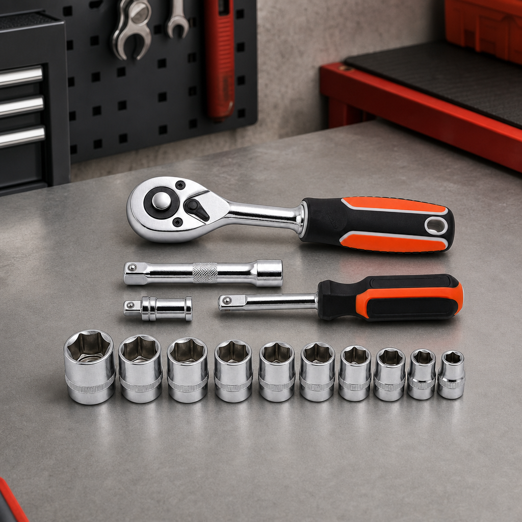 60 Pieces 1/2 Inch Drive Socket Wrench Set with Reversible Ratchet Handle, Extension Bar, Driver Handle and Assorted Sockets, 12 Piece