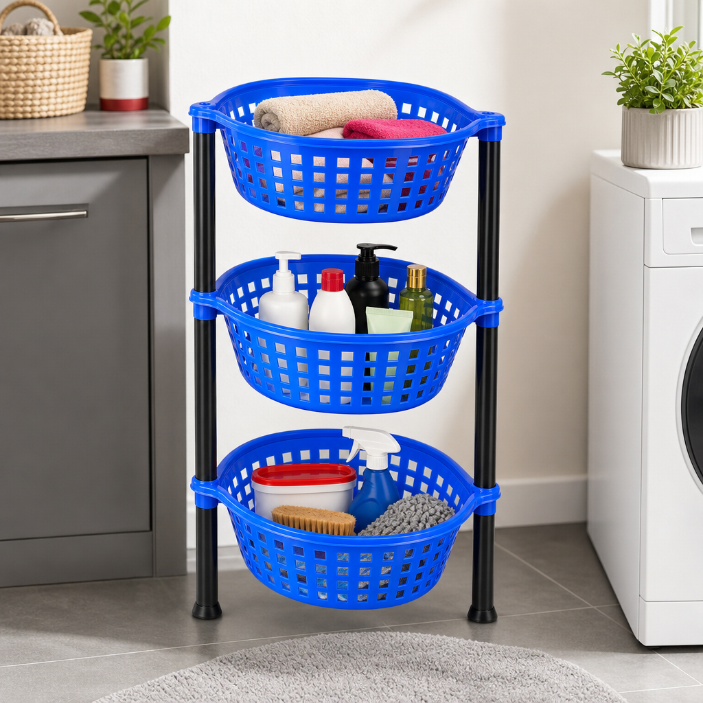 72 Pieces 3-Tier Plastic Storage Basket Rack, Blue, 40 x 30 x 18 cm