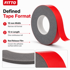 144 Pieces Grey Double-Sided Mounting Tape with Red Release Film, 10 mm x 12 m, 1 Roll