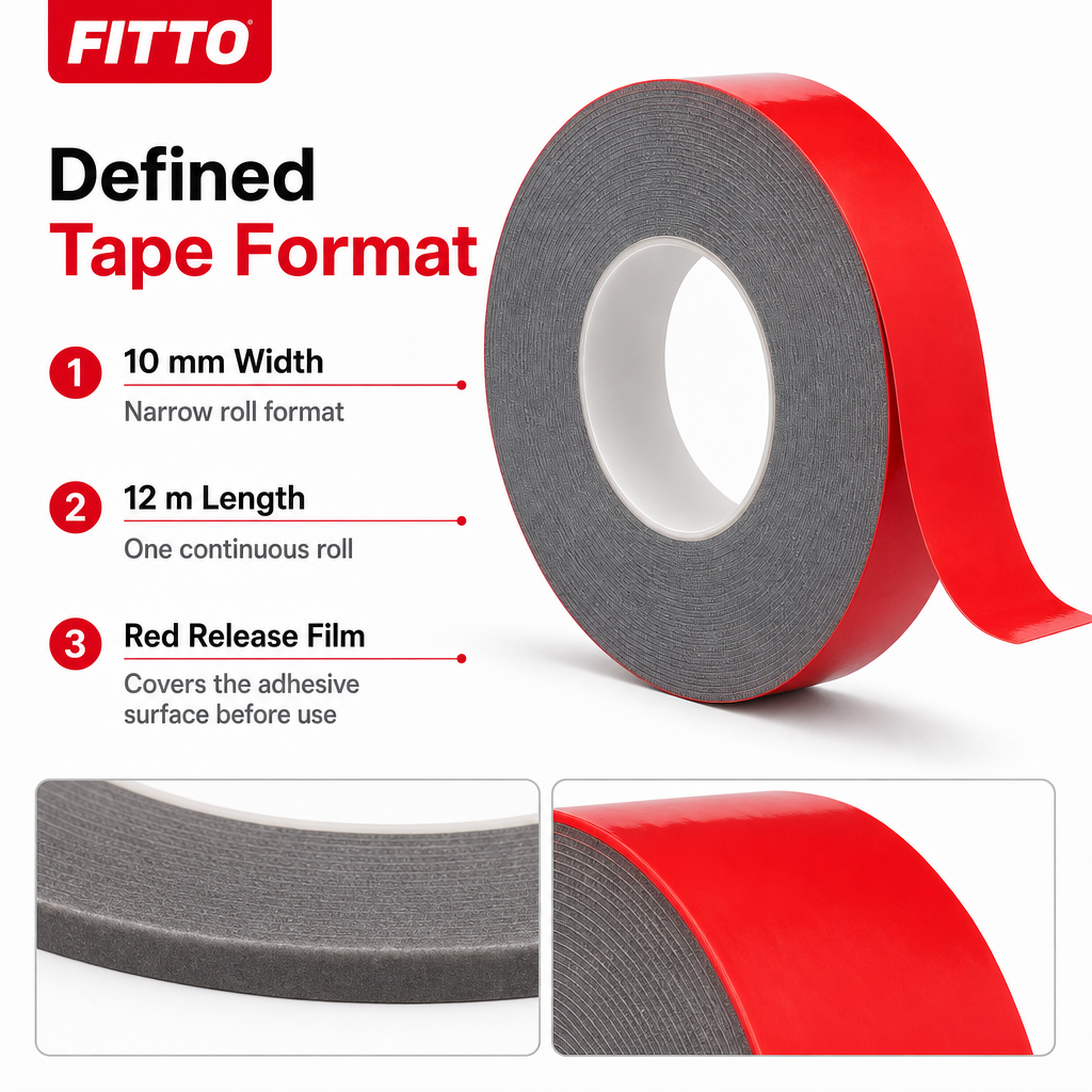 144 Pieces Grey Double-Sided Mounting Tape with Red Release Film, 10 mm x 12 m, 1 Roll