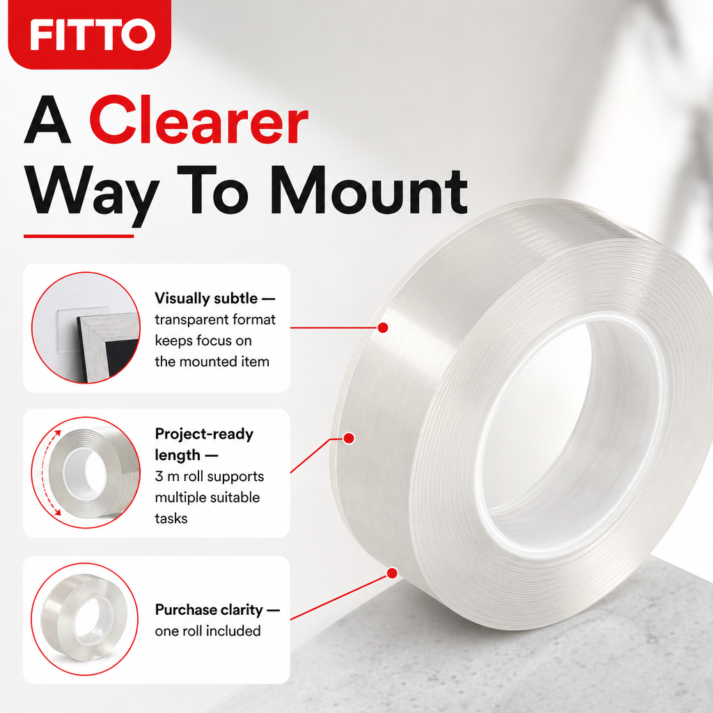 96 Pieces Transparent Nano Mounting Tapes, 3 m Roll for Household and Workspace Mounting
