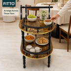 48 Pieces Three-Tier Round Serving Trolleys with Metal Frame, Amber, 48 x 48 x 82 cm