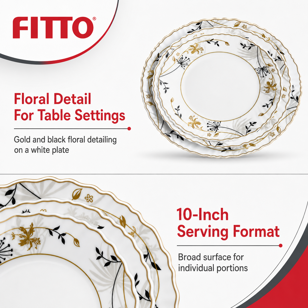 96 Pieces Opal Dinner Plate, 10 Inch, White Floral Tablewares for Dining and Table Settings