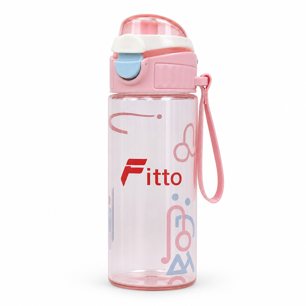 96 Pieces Pink Printed Water Bottle with Flip Top Lid and Carry Strap, 800 ml, 1 Piece