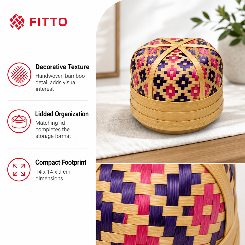 96 Pieces Handwoven Bamboo Round Decorative Storage Box with Lid, 5in