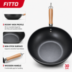 72 Pieces Non-Stick Wok Frying Pan with Wooden Handle, 30 cm