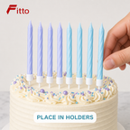 240 Pieces Blue and Purple Birthday Candles with Holders, 8-Piece Party Cake Candle Set