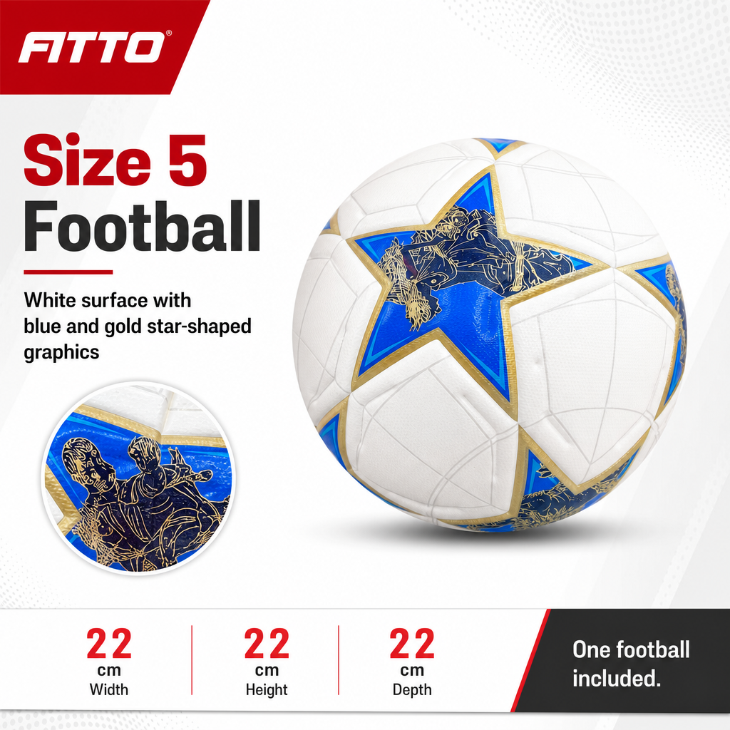60 Pieces Football Size 5, White with Blue and Gold Star Design, 1 Piece