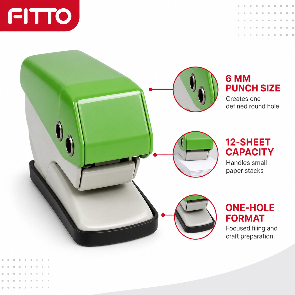 120 Pieces One-Hole Paper Punches, 6 mm Punch Size, 12-Sheet Capacity, Assorted Colour, 1 Piece