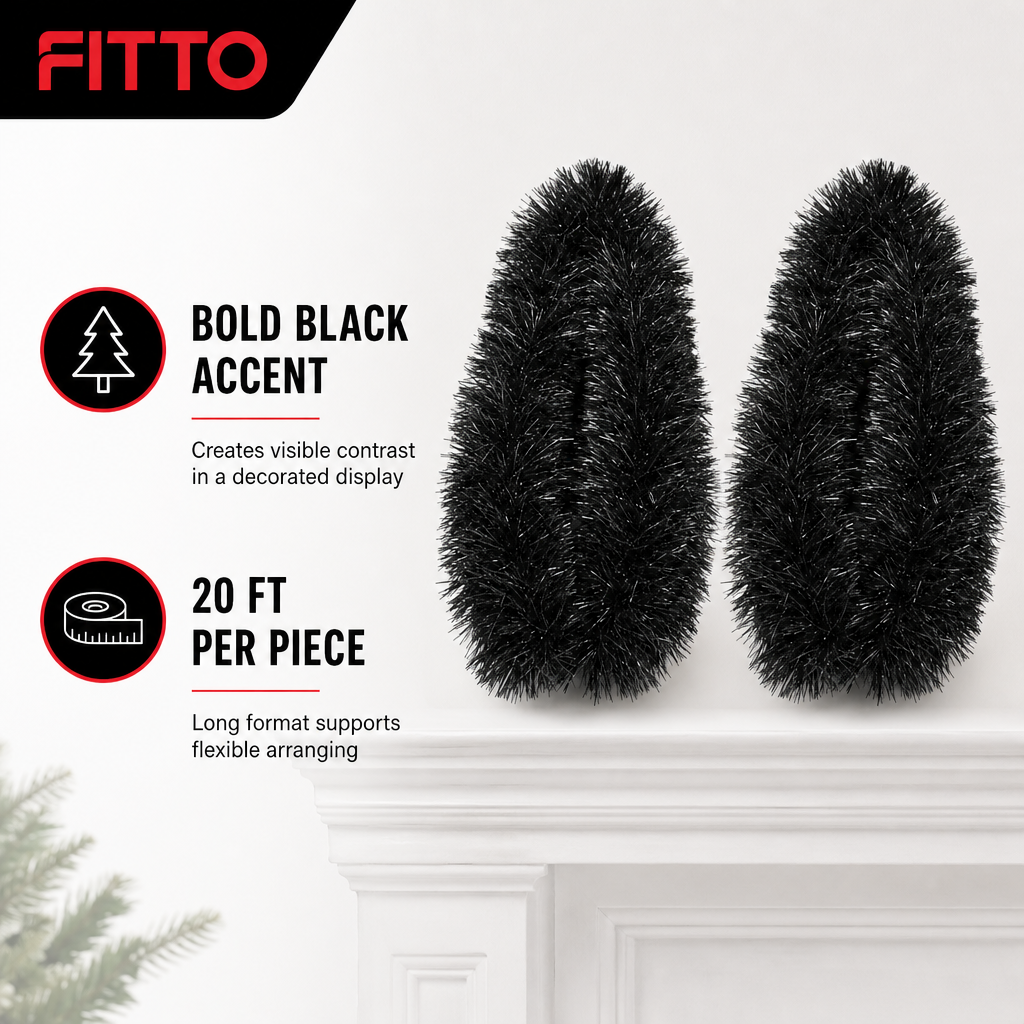240 Pieces Black Tinsel Decoration Garland, 6 cm x 20 ft, 2 Pieces
