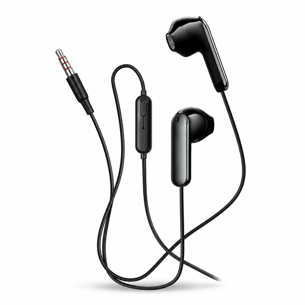 144 Pieces Wired Stereo Earphones with Inline Microphone, 3.5mm AUX Connection, Black