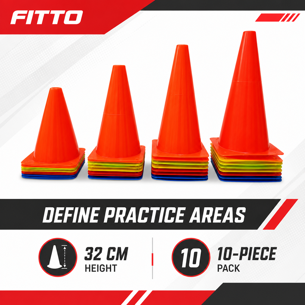 96 Pieces Plastic Training Cones, 32 cm, Multicolor, 10-Piece Pack for Sports Practice and Field Marking