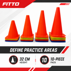 96 Pieces Plastic Training Cones, 32 cm, Multicolor, 10-Piece Pack for Sports Practice and Field Marking
