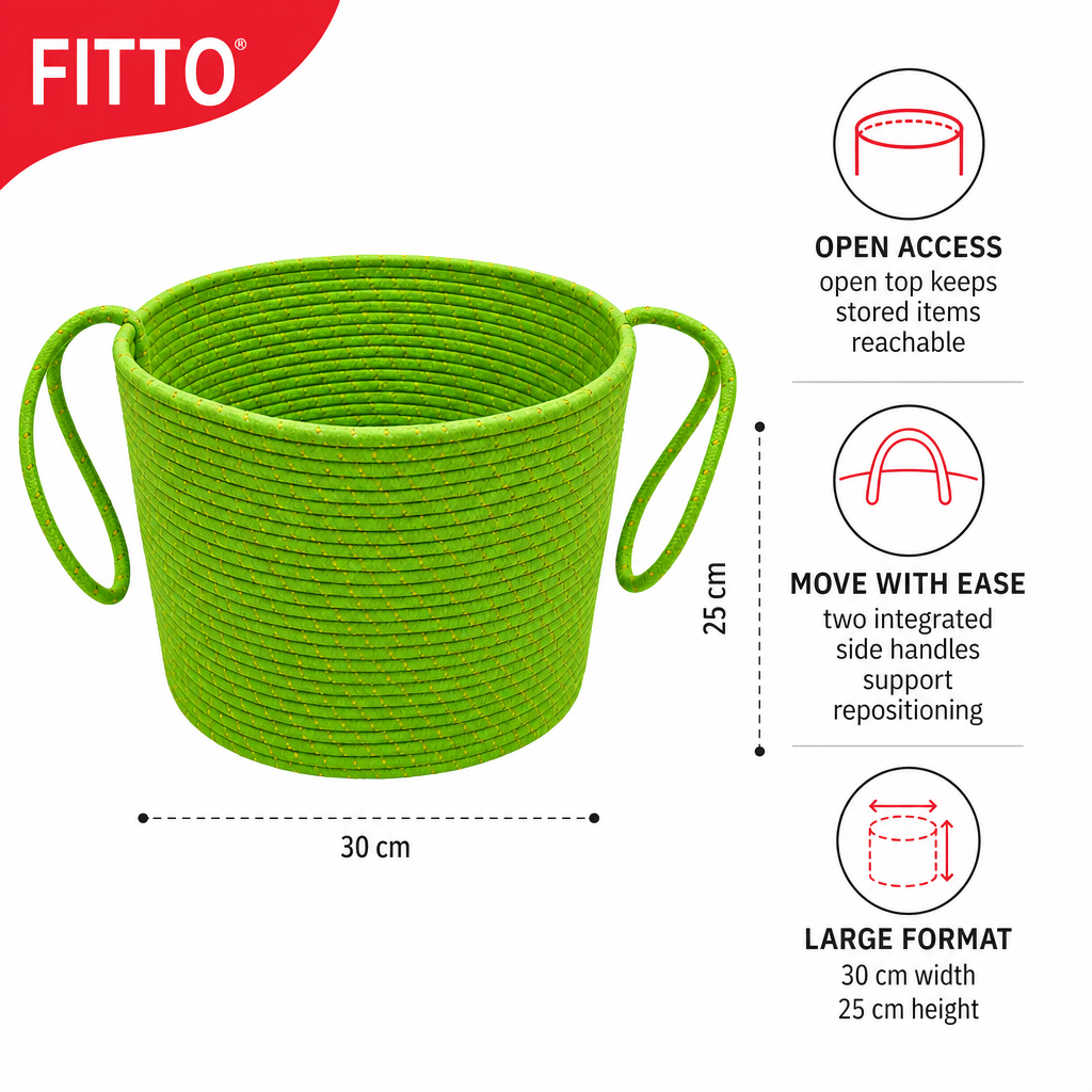 96 Pieces Woven Rope Storage Basket with Handles, Large Green, 30 x 25 cm