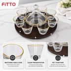 60 Pieces Clear Glass Drinkwares Set with Gold Rims and Wooden Tray, 11-Piece Beverage Serving Collection