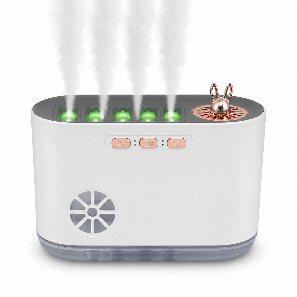 60 Pieces White Ultrasonic Mist Humidifier with Four Nozzles and RGB Night Light, 1 Unit