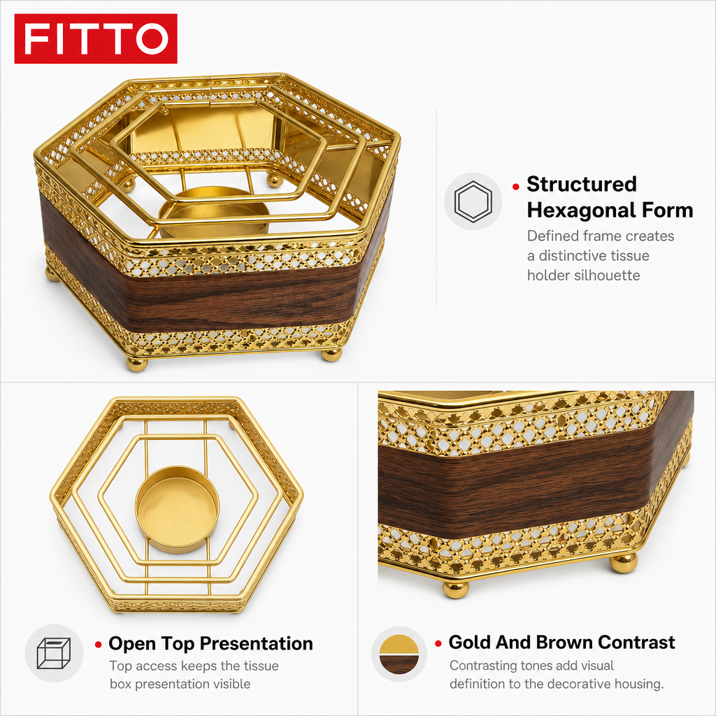 96 Pieces Decorative Hexagonal Tissue Box Holder, Gold and Brown, 1 Piece