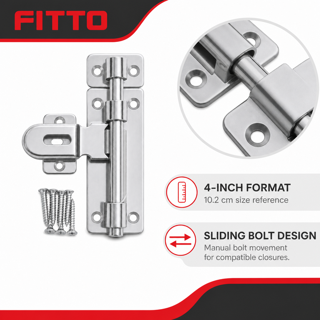 144 Pieces Sliding Tower Bolt Door Latch, 4 Inch, 10.2 cm, Silver, 1 Set
