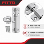 144 Pieces Sliding Tower Bolt Door Latch, 4 Inch, 10.2 cm, Silver, 1 Set