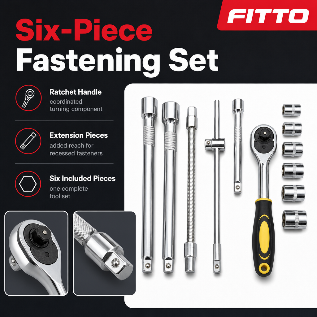 96 Pieces Ratchet Socket Extension Tool Set, 6 Piece, 20 cm, Black Yellow Silver, Hand Tool Kit
