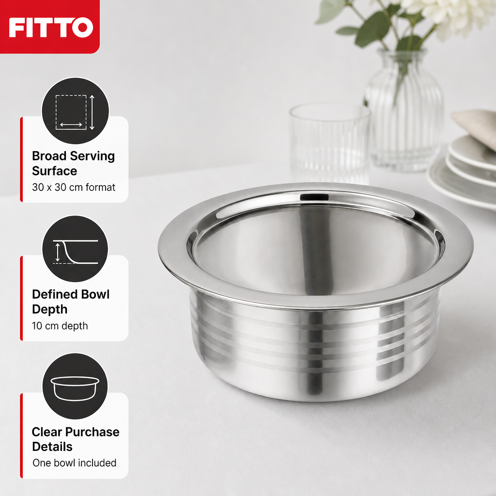 48 Pieces Stainless Steel Serving Bowl, Round, 30 x 30 x 10 cm, Silver