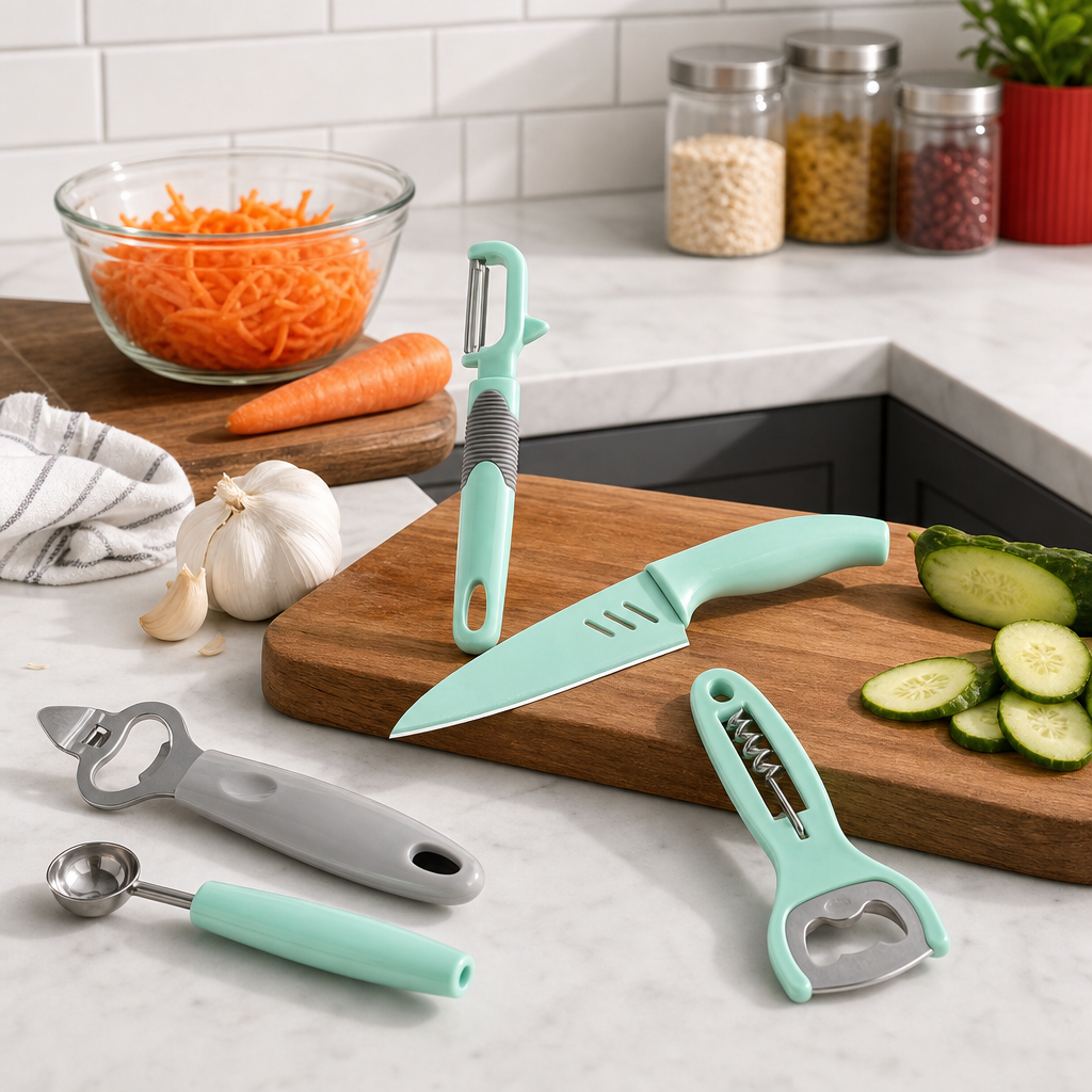 120 Pieces Multi-Purpose Kitchen Tool Set, 5-Piece Mint Green and Grey Cooking Utensil Collection