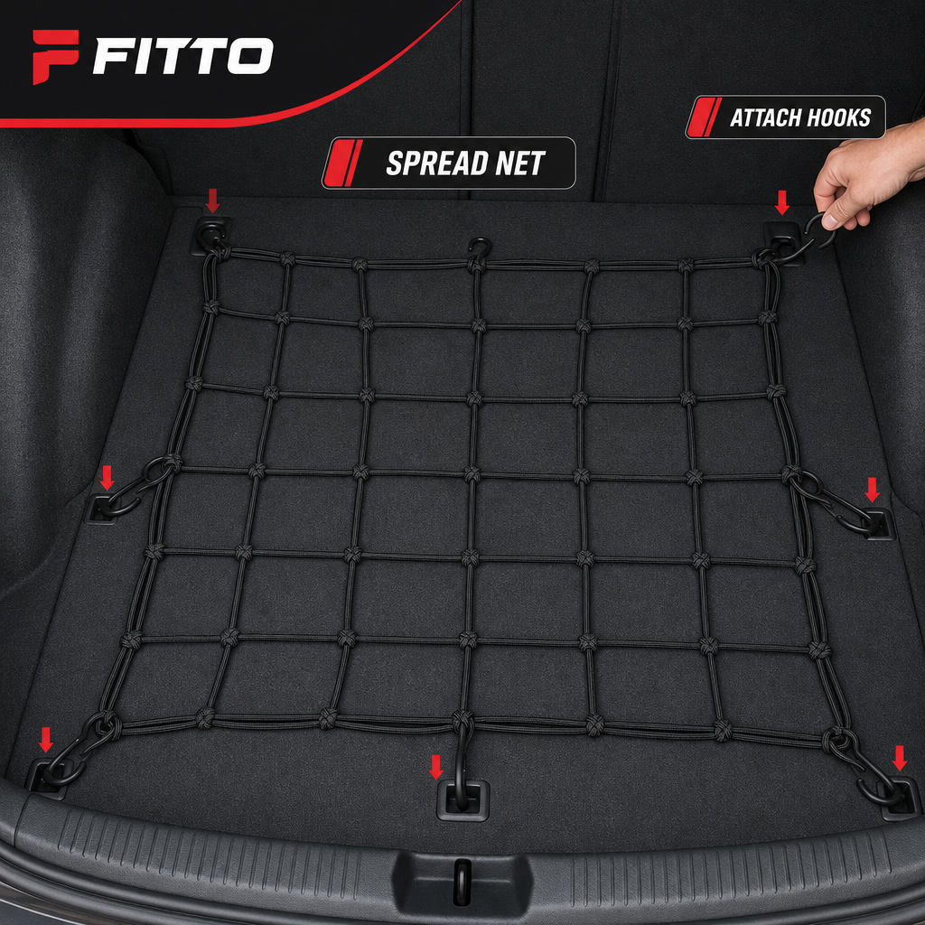 48 Pieces Elastic Cord Cargo Nets, 150 x 150 cm, 10 Hooks, Black Net for Vehicle Storage