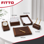 48 Pieces 5-Piece Executive Desk Set with Clock, Writing Pad, Document Tray, Pen Holder and Letter Holder, Wood-Finish