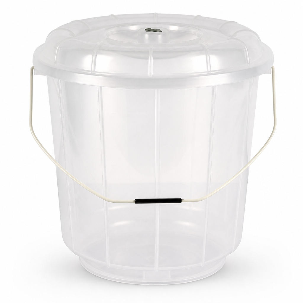 96 Pieces Transparent Plastic Bucket with Lid and Carry Handle, 20 Litre