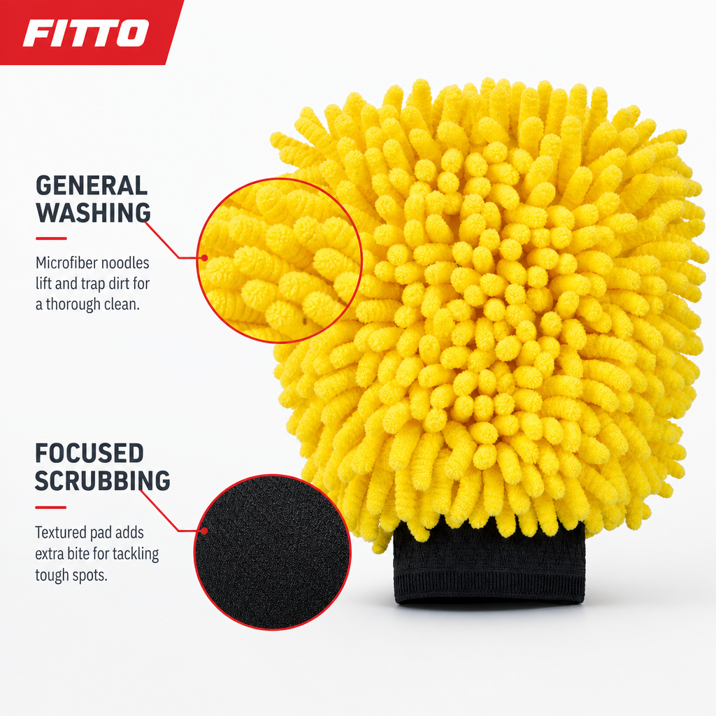 96 Pieces Car Wash Mitt, 2-in-1 Microfiber Cleaning Glove, Yellow, 25 x 18 x 7 cm